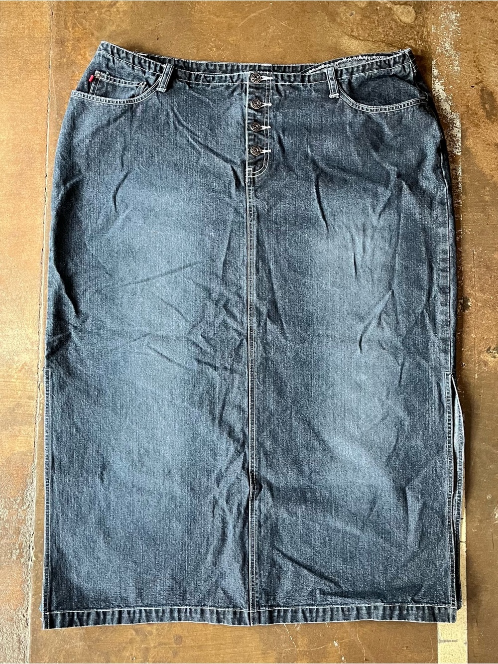 Zana Di Vintage Low Rise Button Fly Dark Wash Denim Maxi Skirt Plus Size 22 40w